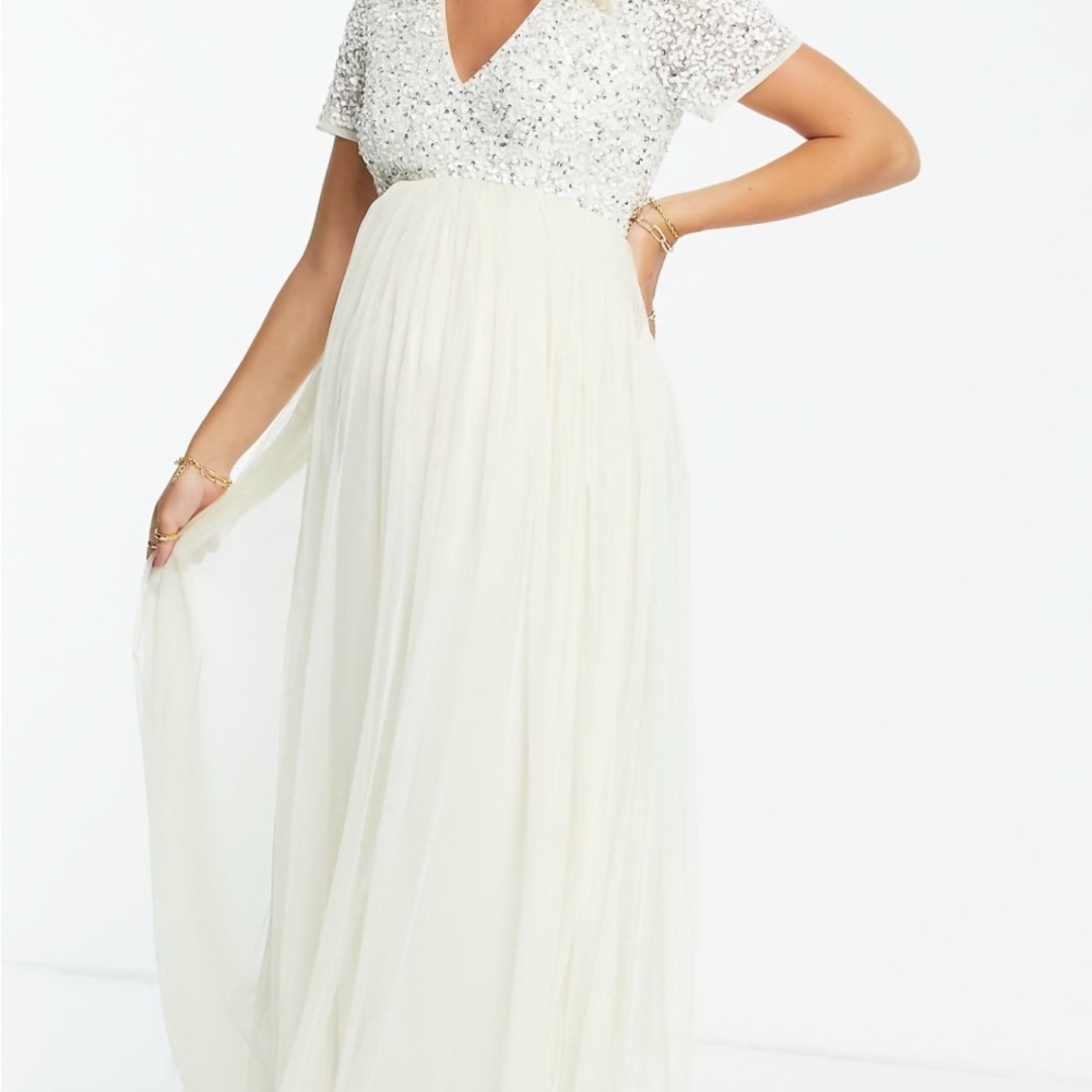 Elegant White Sequin Maternity Gown